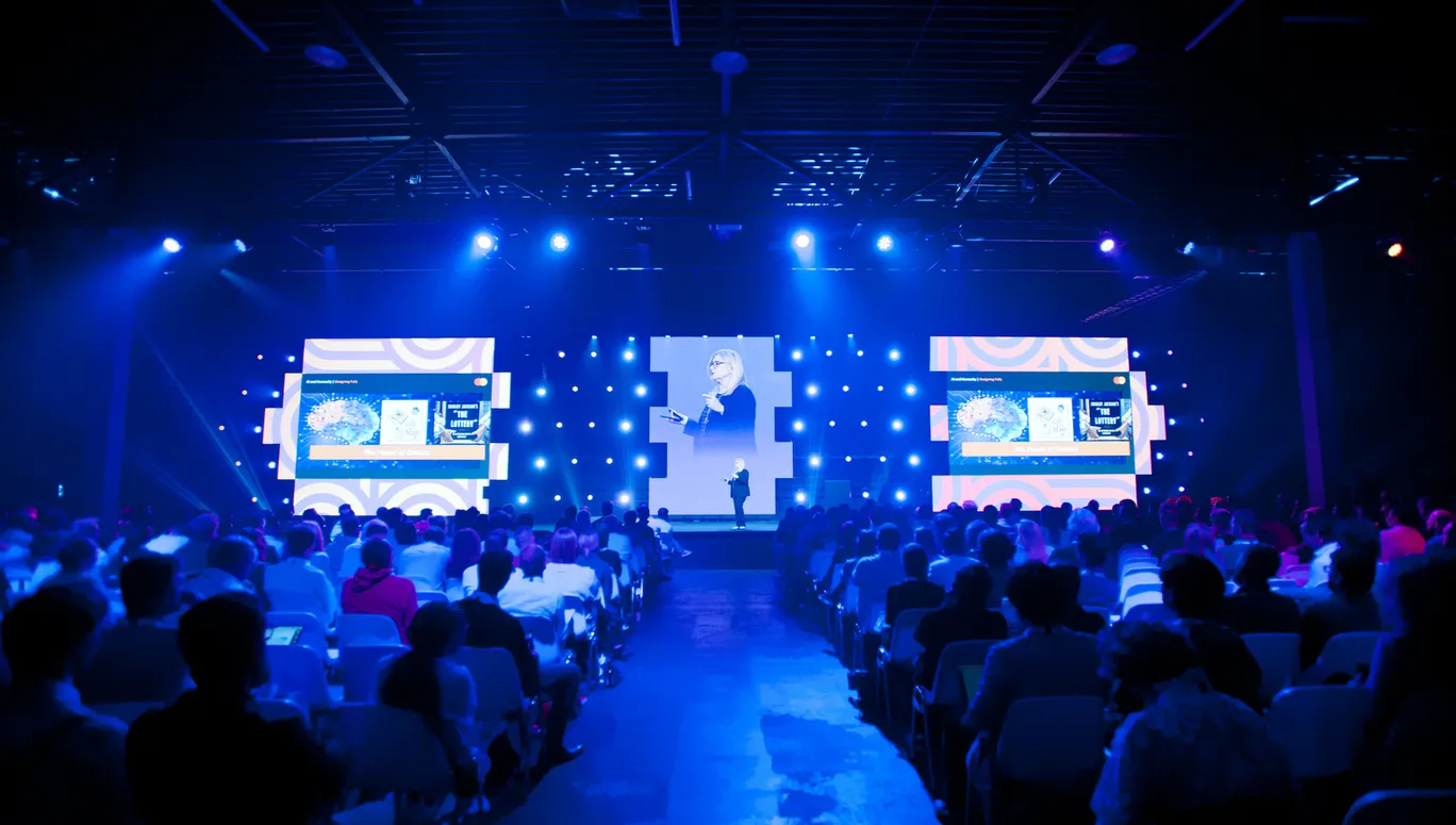 Woman giving speech, Main stage, World Summit AI 2023 conference at Taets Art and Event Park