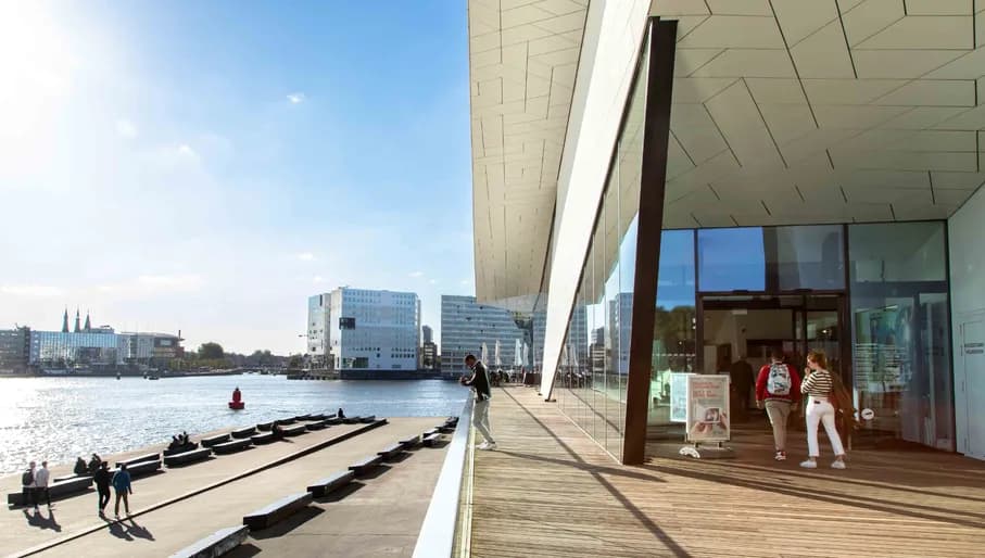 Eye Filmmuseum entrance and view over 't IJ