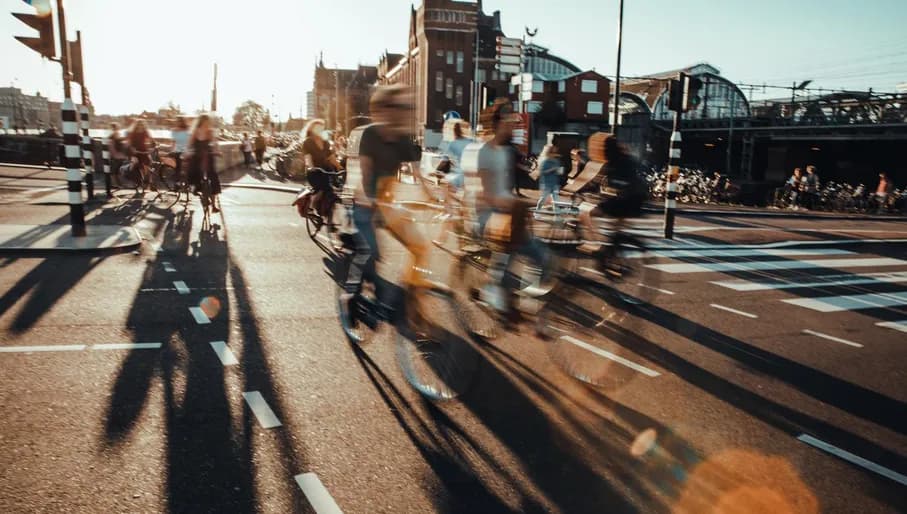 Cyclist crossing the street near Central Station.