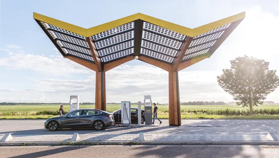 Cars stopped at a smart charging station by Fastned