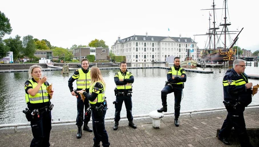 A group of police officers having lunch