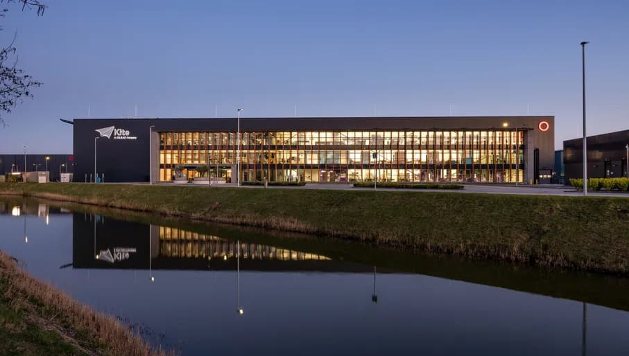 External view of Kite Pharma EU B.V. Amsterdam offices reflecting in the water
