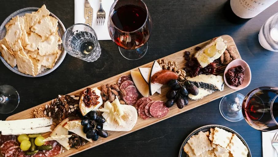 Kaasbar cheese & charcuterie board with wine