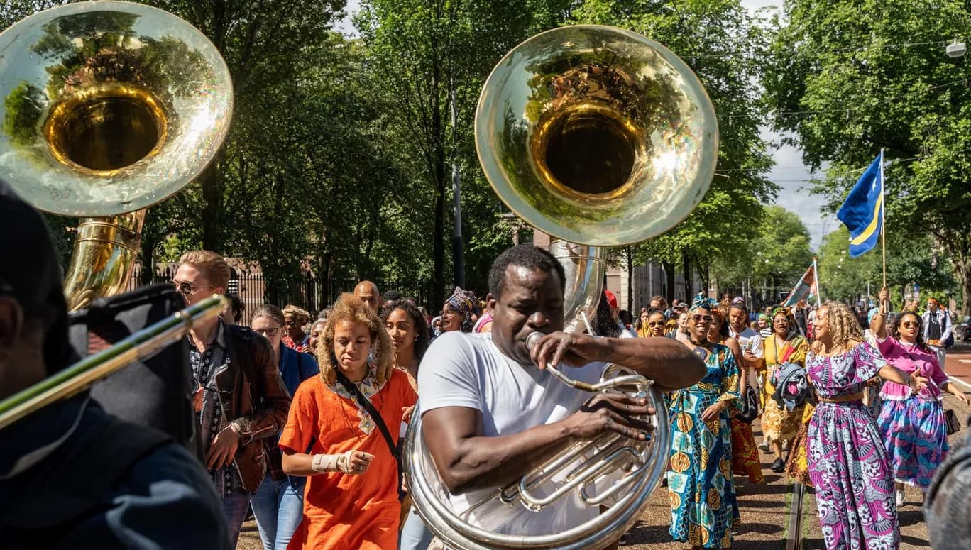 The 'Bigi Spikri' march during Keti Koti 2022.