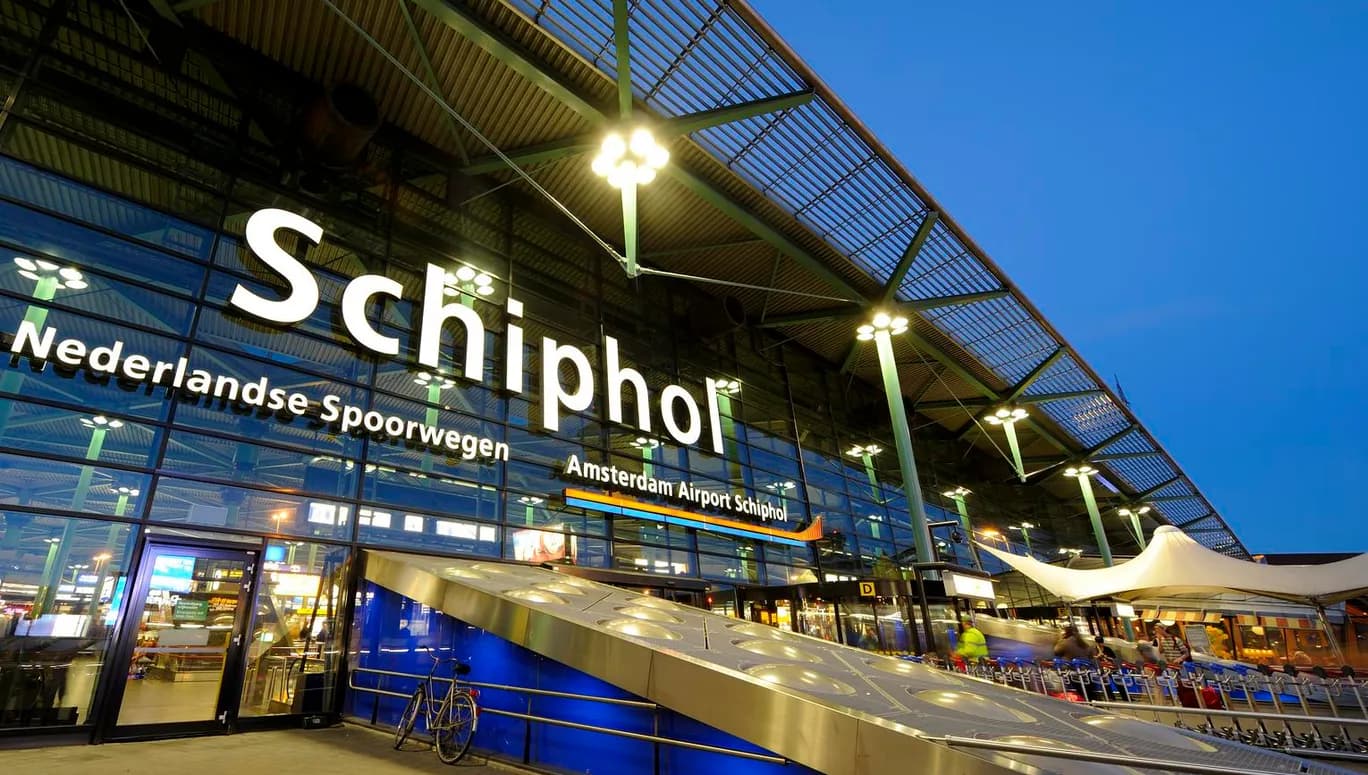Outdoor entrance to Schiphol airport main hall.