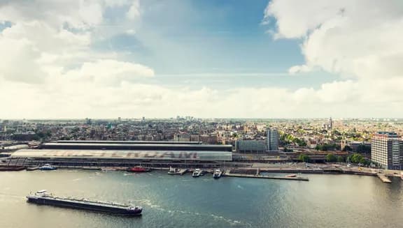 aerial view of Amsterdam centre on sunny day