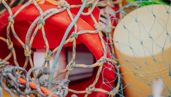 Materials collected in nets by beachcombing for Stichting Jutters Geluk Zandvoort.