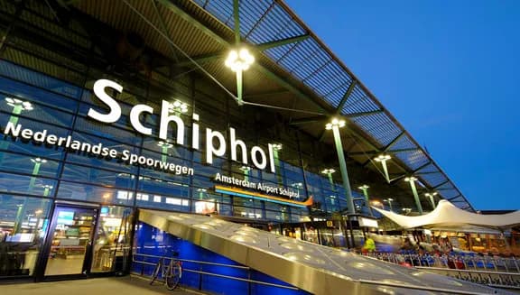 Outdoor entrance to Schiphol airport main hall.