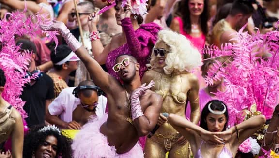 Canal Gay Parade celebrate on a boat in the Prinsengracht in Amsterdam, the Netherlands August 4, 2018