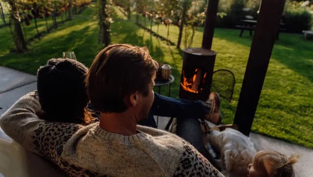 family chilling outside of b&b