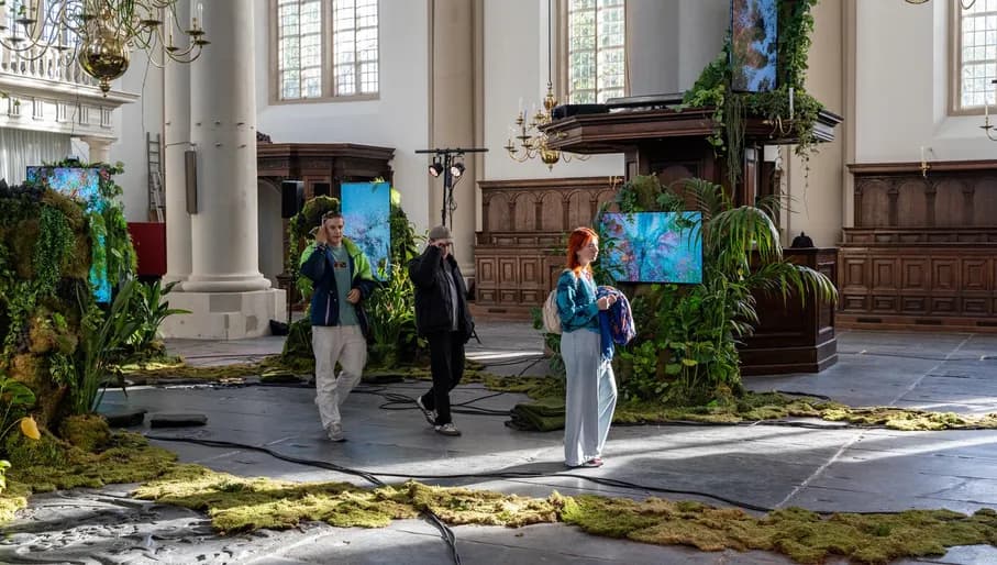 Westerkerk ticket information desk and ticket centre during Amsterdam Dance Event (ADE) 2022.
