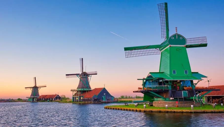 Netherlands rural lanscape - windmills in Zaandam, Netherlands