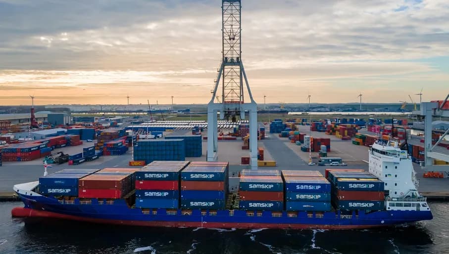 Ships cargo containers in the Port of Amsterdam.