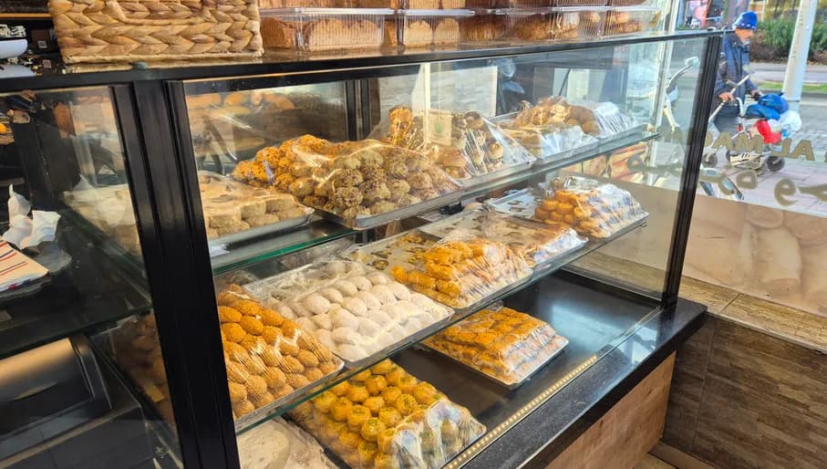 Baklava and sweet pastries on display at Bakkerij Al Maghrib
