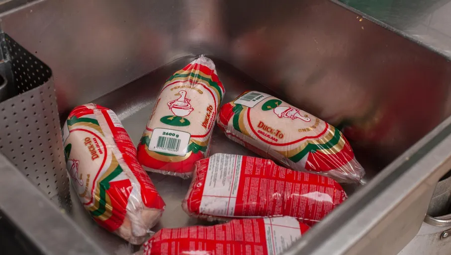 Ducks in the sink of the kitchen of New Fusion roti shop Amsterdam