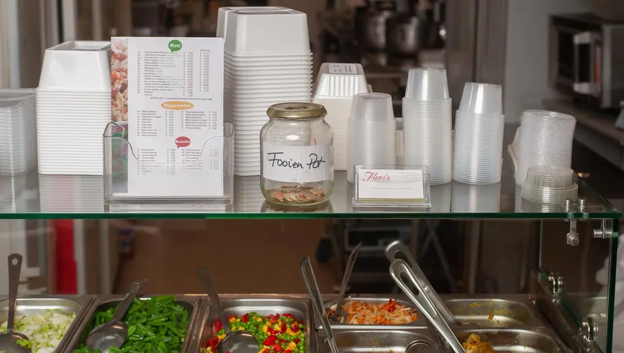Interior of Floor's Catering roti shop Amsterdam