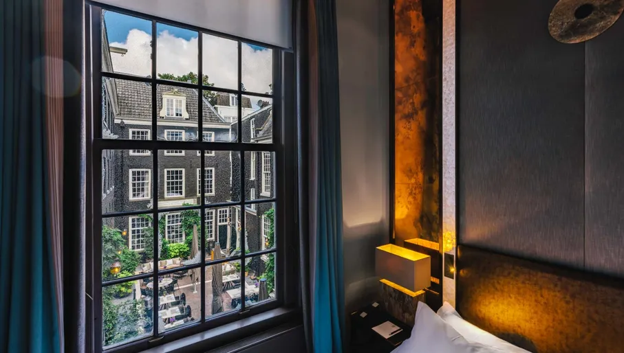 The Dylan hotel bed room view on the courtyard