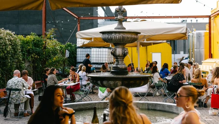 Chateau wine bar people sitting on the terrace