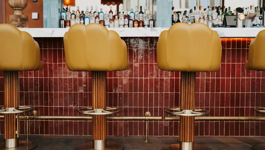 Bar stools at Hasta la Vista, Baby Spanish rooftop skybar restaurant in Zuidas