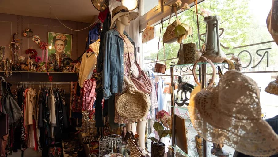 Window display inside Rosa Rosas vintage store