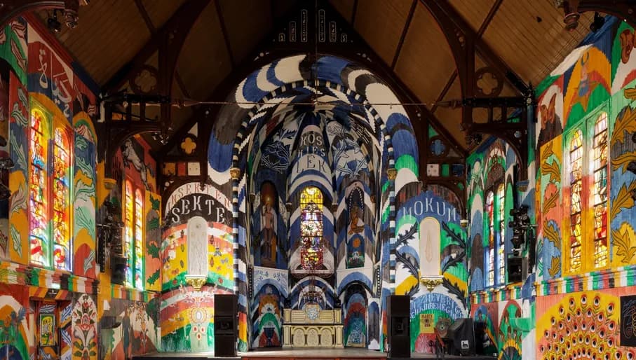 Ruigoord interior of the church with painted murals
