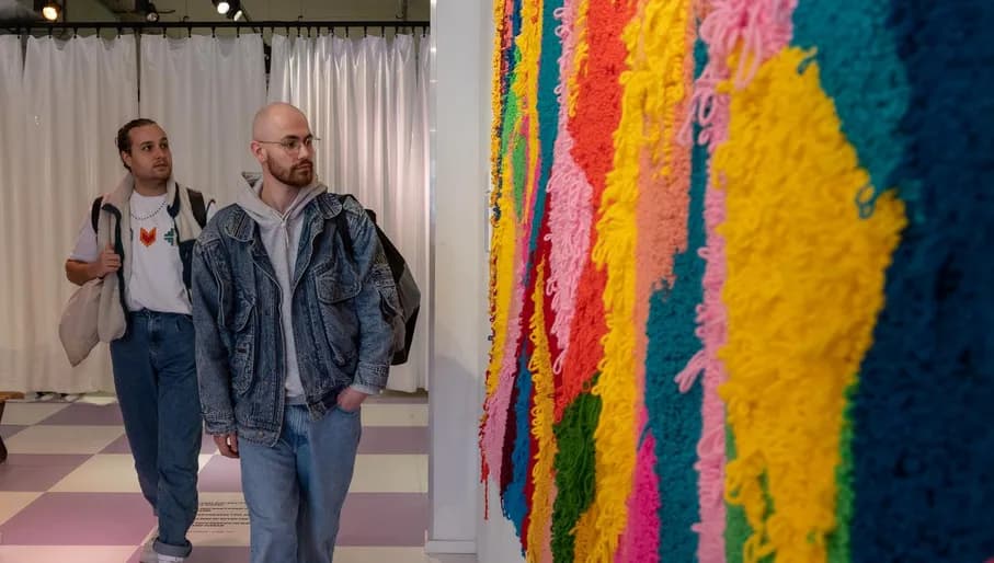 A couple visits OSCAM - Open Space Contemporary Art Museum.