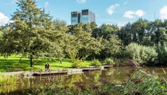 Beatrixpark lake with buildings in the background