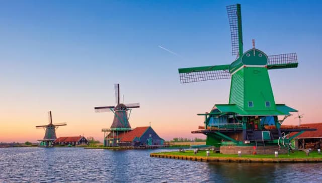 Netherlands rural lanscape - windmills in Zaandam, Netherlands