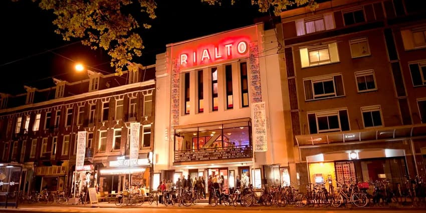 Rialto cinema front of building at night