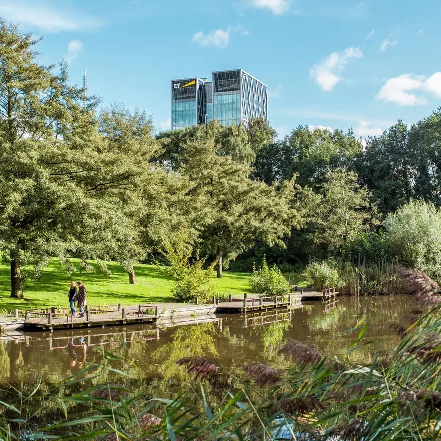 Beatrixpark lake with buildings in the background