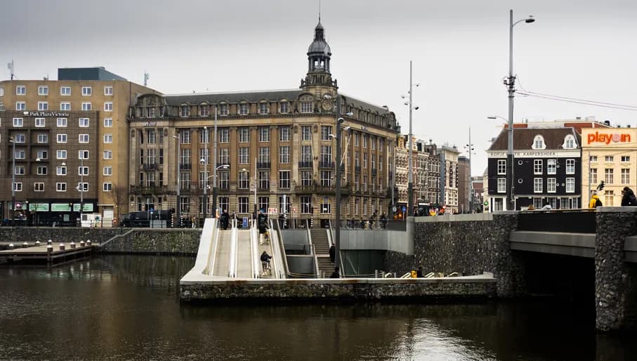 Escalator of the underground bike parking at Amsterdam Central Station.