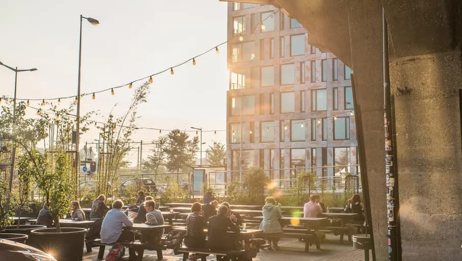 Pakhuis de Zwijger terrace at sunset