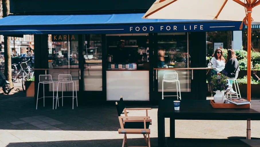 Ikaria coffee kiosk exterior and terrace