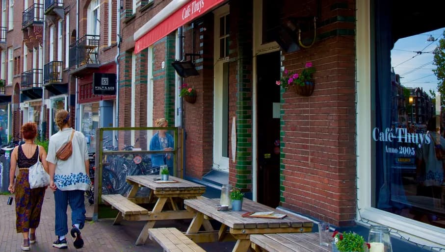 People on the terrace of Cafe Thuys